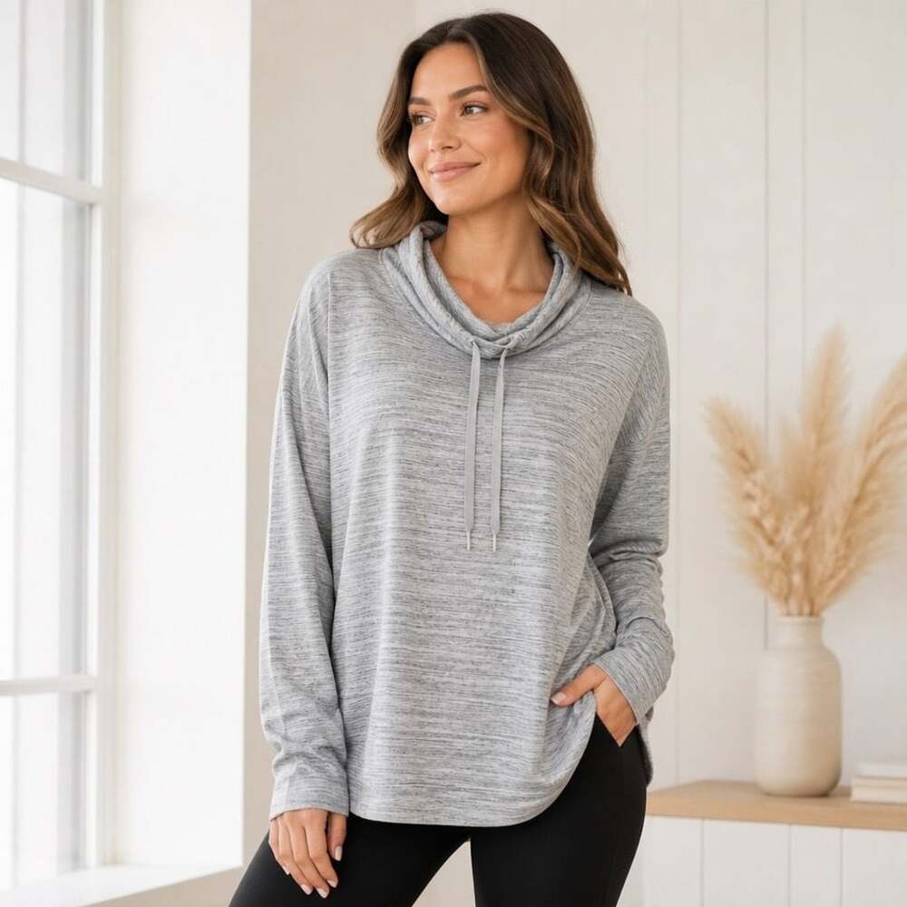 Eddie Bauer Women's Gray Space Dye Cowl Neck Pullover Sweatshirt w/Pockets 2XL